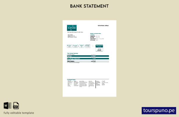listo para imprimir plantilla de Excel de extracto bancario de Noruega DNB